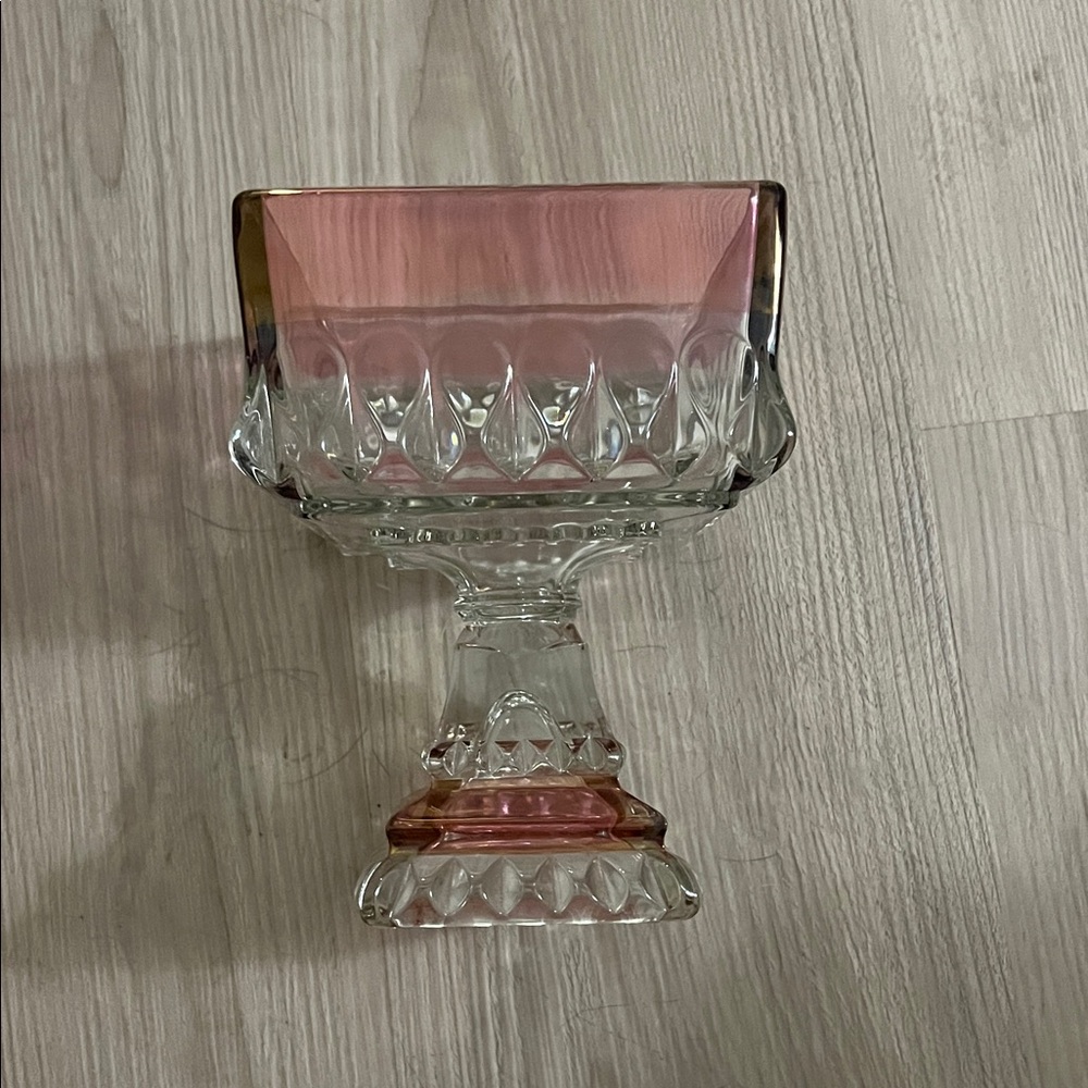 Vintage Elegant Pink Glass Pedestal Dish.